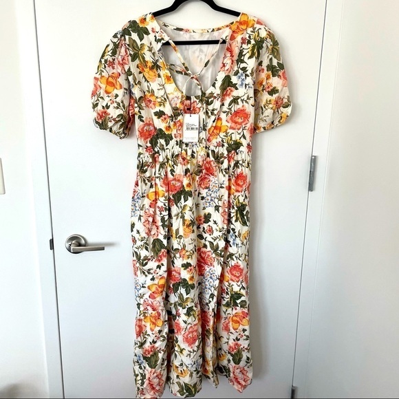 Faithfull the Brand Il Riso Midi linen Dress Teatro Floral NWT - Picture 6 of 10